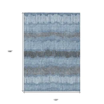 10' X 14' Blue Black And Gray Striped Washable Indoor Outdoor Area Rug
