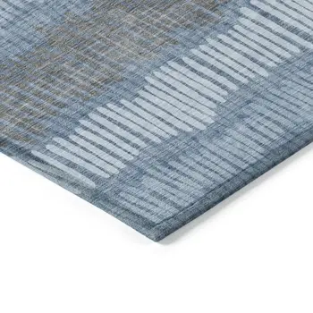 10' X 14' Blue Black And Gray Striped Washable Indoor Outdoor Area Rug