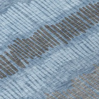 10' X 14' Blue Black And Gray Striped Washable Indoor Outdoor Area Rug