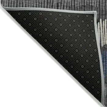 3' X 5' Charcoal Blue And Ivory Striped Washable Indoor Outdoor Area Rug