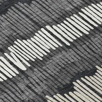 8' Charcoal Blue And Ivory Round Striped Washable Indoor Outdoor Area Rug