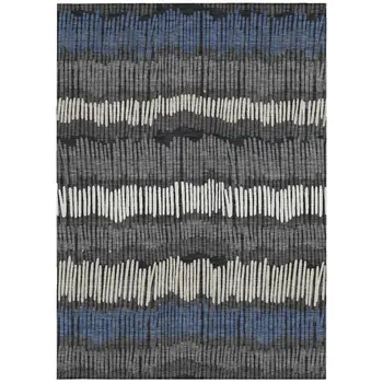 8' X 10' Charcoal Blue And Ivory Striped Washable Indoor Outdoor Area Rug