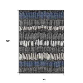 8' X 10' Charcoal Blue And Ivory Striped Washable Indoor Outdoor Area Rug