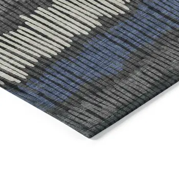 8' X 10' Charcoal Blue And Ivory Striped Washable Indoor Outdoor Area Rug