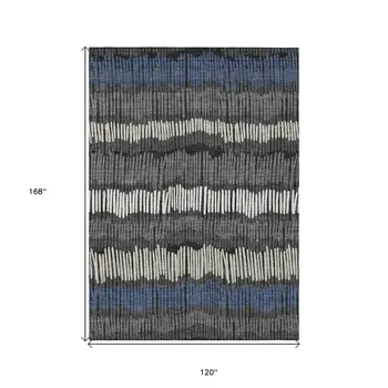 10' X 14' Charcoal Blue And Ivory Striped Washable Indoor Outdoor Area Rug