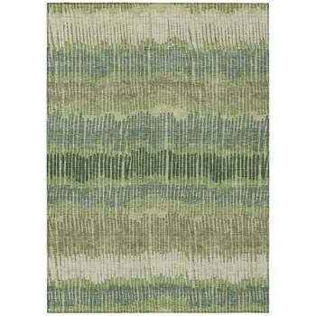 8' X 10' Green Gray And Ivory Striped Washable Indoor Outdoor Area Rug