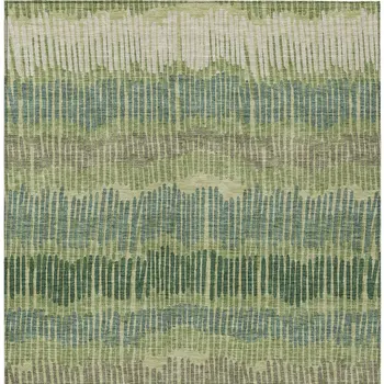 8' X 10' Green Gray And Ivory Striped Washable Indoor Outdoor Area Rug