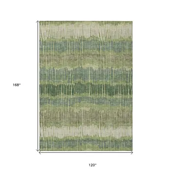 10' X 14' Green Gray And Ivory Striped Washable Indoor Outdoor Area Rug