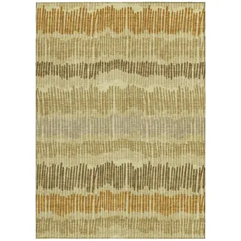 3' X 5' Gold Brown And Gray Striped Washable Indoor Outdoor Area Rug