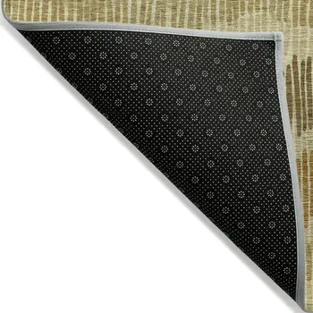 3' X 5' Gold Brown And Gray Striped Washable Indoor Outdoor Area Rug