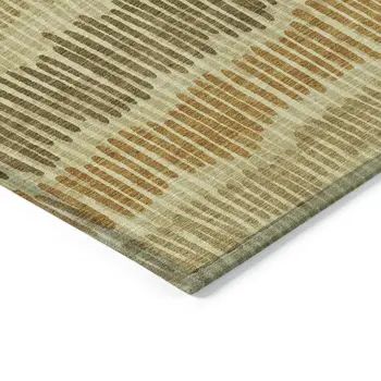 3' X 5' Gold Brown And Gray Striped Washable Indoor Outdoor Area Rug