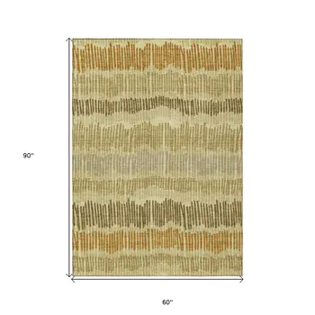 5' X 8' Gold Brown And Gray Striped Washable Indoor Outdoor Area Rug
