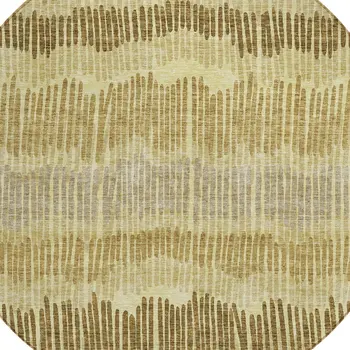 8' Gold Brown And Gray Round Striped Washable Indoor Outdoor Area Rug