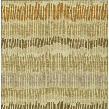 8' X 10' Gold Brown And Gray Striped Washable Indoor Outdoor Area Rug