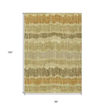 8' X 10' Gold Brown And Gray Striped Washable Indoor Outdoor Area Rug