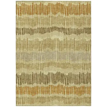 8' X 10' Gold Brown And Gray Striped Washable Indoor Outdoor Area Rug