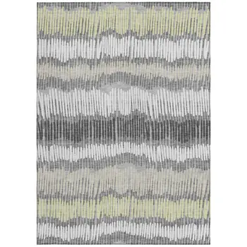 3' X 5' Gray Light Green And Ivory Striped Washable Indoor Outdoor Area Rug