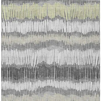 5' X 8' Gray Light Green And Ivory Striped Washable Indoor Outdoor Area Rug
