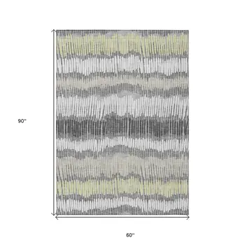 5' X 8' Gray Light Green And Ivory Striped Washable Indoor Outdoor Area Rug