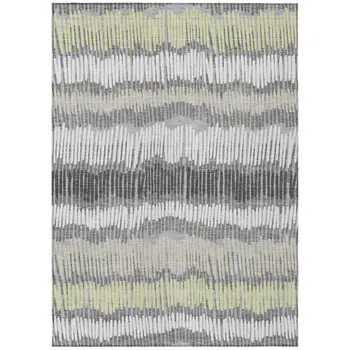 9' X 12' Gray Light Green And Ivory Striped Washable Indoor Outdoor Area Rug