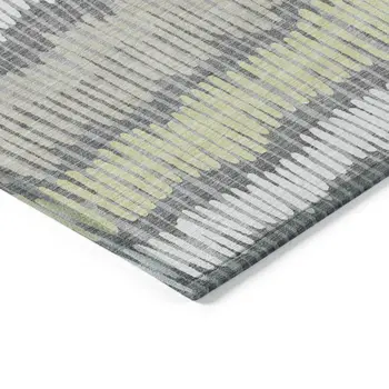 10' X 14' Gray Light Green And Ivory Striped Washable Indoor Outdoor Area Rug