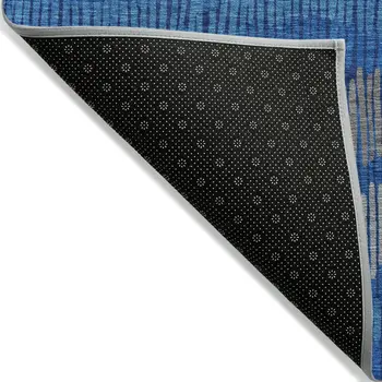 8' X 10' Navy Blue Gray And Ivory Striped Washable Indoor Outdoor Area Rug