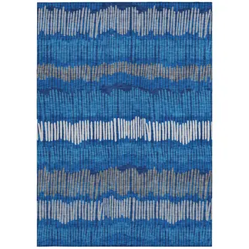 8' X 10' Navy Blue Gray And Ivory Striped Washable Indoor Outdoor Area Rug