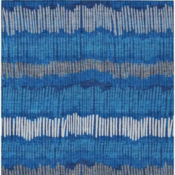9' X 12' Navy Blue Gray And Ivory Striped Washable Indoor Outdoor Area Rug