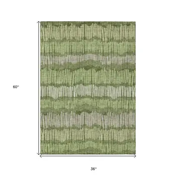 3' X 5' Olive Green And Gray Striped Washable Indoor Outdoor Area Rug
