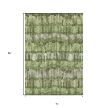 5' X 8' Olive Green And Gray Striped Washable Indoor Outdoor Area Rug