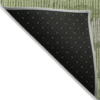 5' X 8' Olive Green And Gray Striped Washable Indoor Outdoor Area Rug