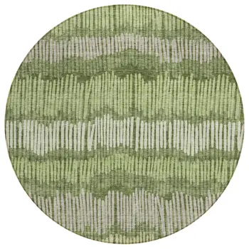 8' Olive Green And Gray Round Striped Washable Indoor Outdoor Area Rug