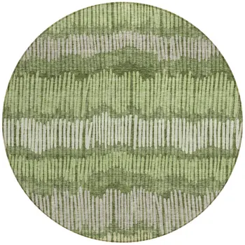 8' Olive Green And Gray Round Striped Washable Indoor Outdoor Area Rug
