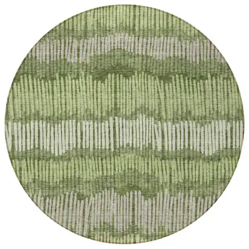 8' Olive Green And Gray Round Striped Washable Indoor Outdoor Area Rug