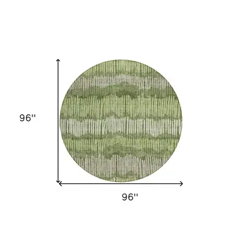 8' Olive Green And Gray Round Striped Washable Indoor Outdoor Area Rug