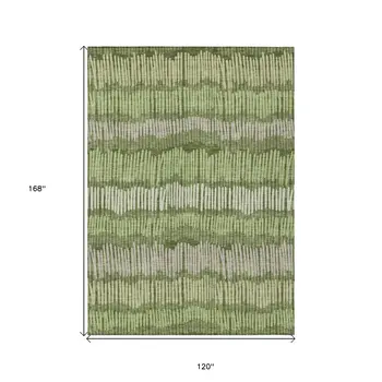 10' X 14' Olive Green And Gray Striped Washable Indoor Outdoor Area Rug