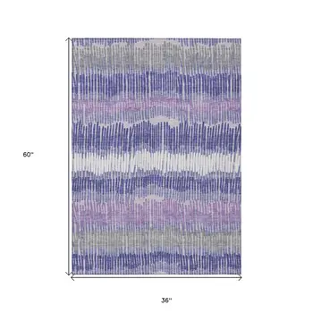 3' X 5' Purple And Gray Striped Washable Indoor Outdoor Area Rug
