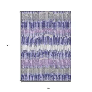 5' X 8' Purple And Gray Striped Washable Indoor Outdoor Area Rug