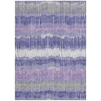 8' X 10' Purple And Gray Striped Washable Indoor Outdoor Area Rug