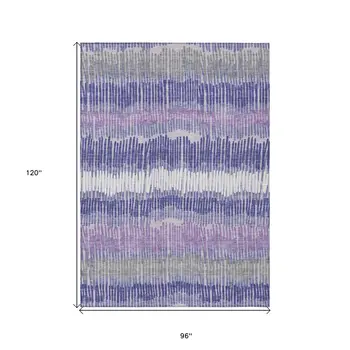 8' X 10' Purple And Gray Striped Washable Indoor Outdoor Area Rug
