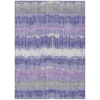 8' X 10' Purple And Gray Striped Washable Indoor Outdoor Area Rug