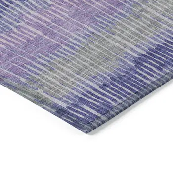 8' X 10' Purple And Gray Striped Washable Indoor Outdoor Area Rug