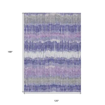 10' X 14' Purple And Gray Striped Washable Indoor Outdoor Area Rug