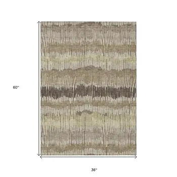 3' X 5' Taupe Brown And Beige Striped Washable Indoor Outdoor Area Rug