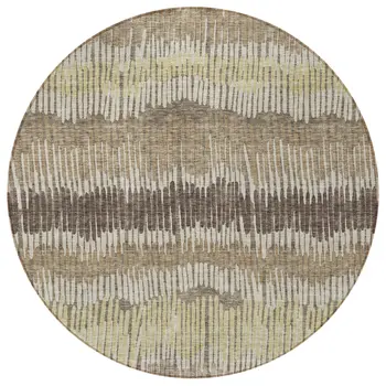 8' Taupe Brown And Beige Round Striped Washable Indoor Outdoor Area Rug