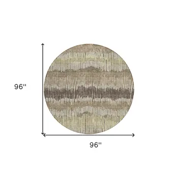 8' Taupe Brown And Beige Round Striped Washable Indoor Outdoor Area Rug