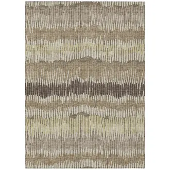9' X 12' Taupe Brown And Beige Striped Washable Indoor Outdoor Area Rug