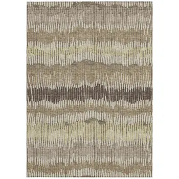 9' X 12' Taupe Brown And Beige Striped Washable Indoor Outdoor Area Rug