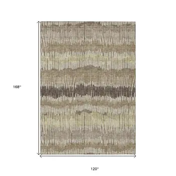 10' X 14' Taupe Brown And Beige Striped Washable Indoor Outdoor Area Rug