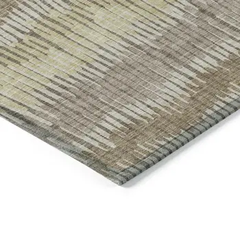 10' X 14' Taupe Brown And Beige Striped Washable Indoor Outdoor Area Rug